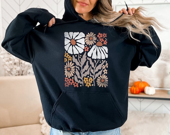 Boho Wildflower Hoodie, Floral Nature Sweatshirt, Gift for Women