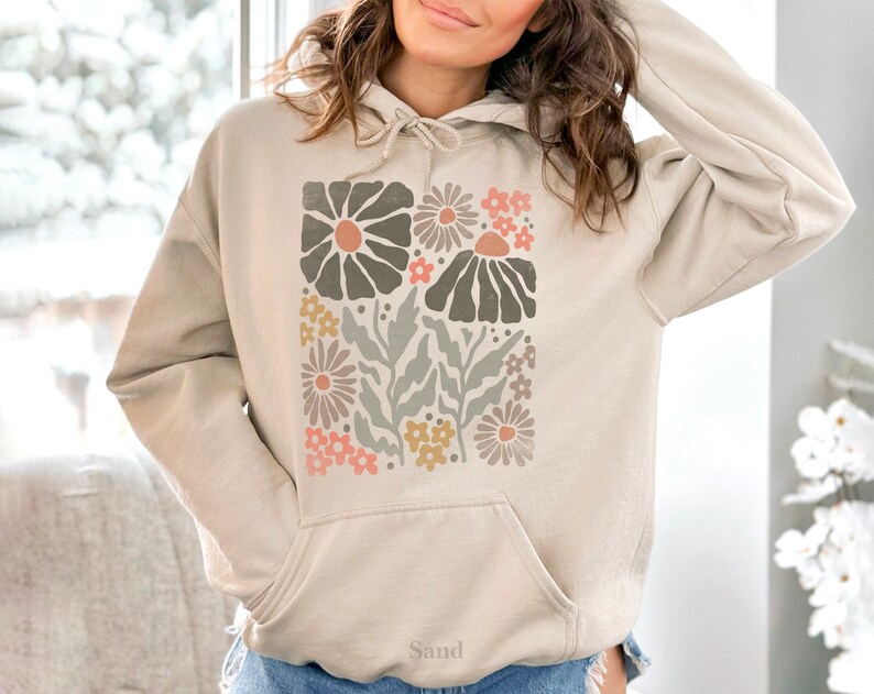 Boho Wildflower Hoodie, Floral Nature Sweatshirt, Gift for Women image 6