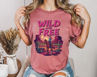 Camiseta con estampado de caballo salvaje y libre del desierto, camisa estilo boho western.