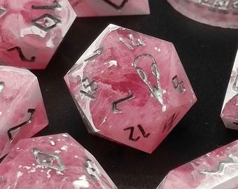Aphrodites Blessing, Handmade Set of Sharp Edge Polyhedral Resin Dice for Dungeons and Dragons and other TTRPG Games