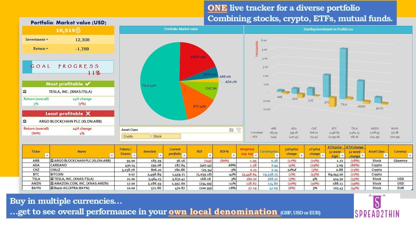 Cryptocurrency & Stocks Investment Portfolio Live Tracker | Multiple  Currencies | Financial Goal Progress | Excel Spreadsheet - Etsy Canada