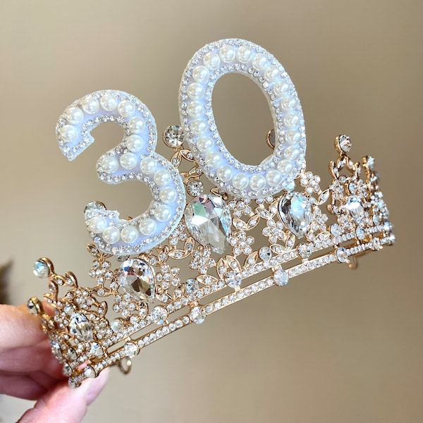 Birthday Crown 18th 21st 30th 40th 50th 30th headband 40th tiara birthdy headpiece birthday tiara gold personalised birthday present gift