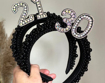 Black PEARL BIRTHDAY HEADBAND 30th 40th tiara birthday crown 18th 21st 30th 40th 50th crown birthday accessories personalised birthday gift