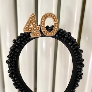 Black and Gold Birthday headband any age, Pearl headband, 30th 40th 50th birthday headband, birthday crown tiara, hair accessories, birthday