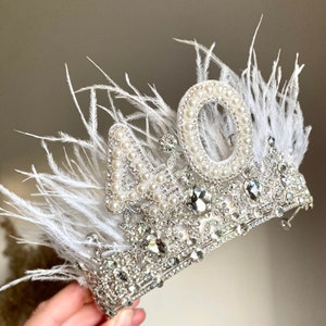 18th 21st 30th 40th 50th birthday crown feather 30th headband 40th tiara birthday crown birthday tiara silver personalised birthday gift image 1