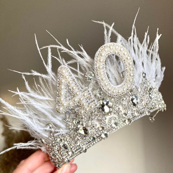 18.o 21.o 30.o 40.o 50.o cumpleaños corona pluma 30.a diadema 40.a tiara corona de cumpleaños cumpleaños tiara plata regalo de cumpleaños personalizado