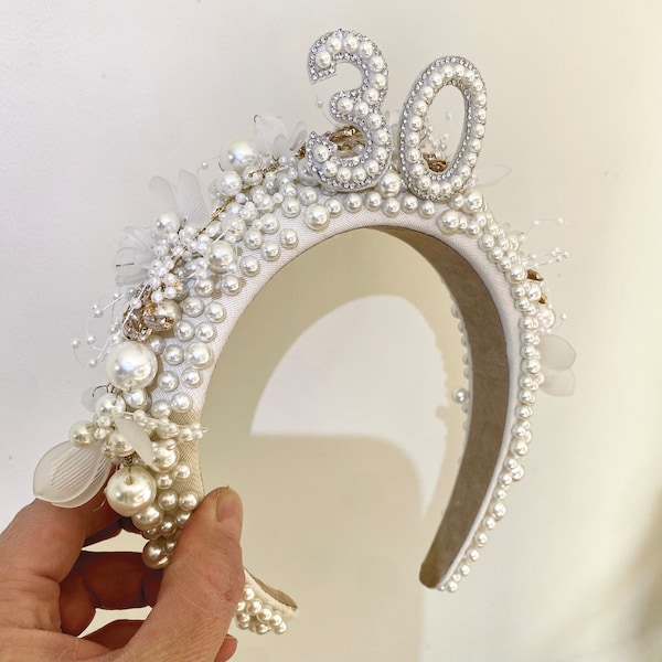 18th 21st 30th 40th 50th birthday pearl headband 30th 40th tiara birthday crown birthday ivory gold personalised birthday present gift