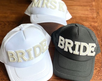 Custom Bride Pearl Embellished Baseball Cap: Bachelorette Party Hat