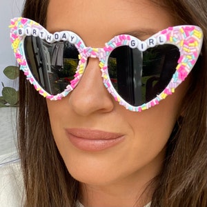 Birthday sprinkles sunglasses Personalised 18th 21st 30th 40th 60th 70th white black heart  sunglasses, personalised birthday gift