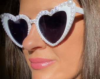 Personalized Bride To Be Pearl Heart Sunglasses: Hen Party Accessory