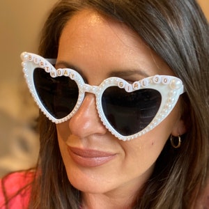 Personalised Birthday Sunglasses 18th 21st 30th 40th 60th 70th white heart embellished sunglasses personalised birthday gift