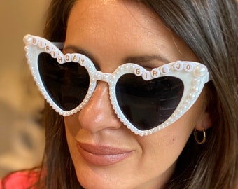 Personalized Birthday Sunglasses: White Heart Party Sunglasses