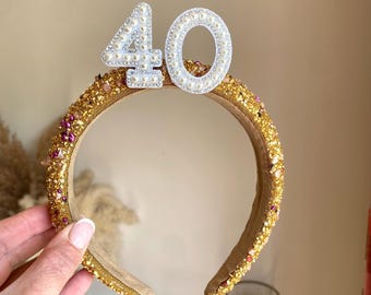 Bright Gold Birthday Headband,  21st 30th 40th 50th birthday headband 30th 40th tiara birthday crown birthday personalised birthday gift