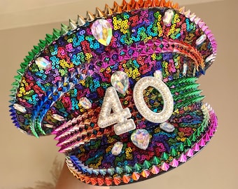 Birthday Captain Hat,18 21 30 40th captain hat,multicolour captain bride hat,bride captain hat, embellished pink blue birthday hat