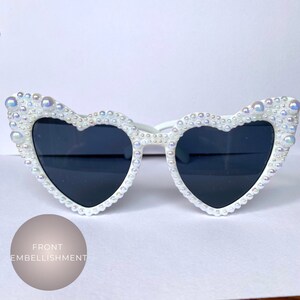 Bridal Heart Sunglasses: Pearl Embellished Wedding Sunglasses Front