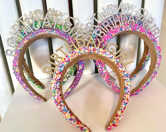 Sprinkle Birthday Girl Headband: Rhinestone Princess Crown