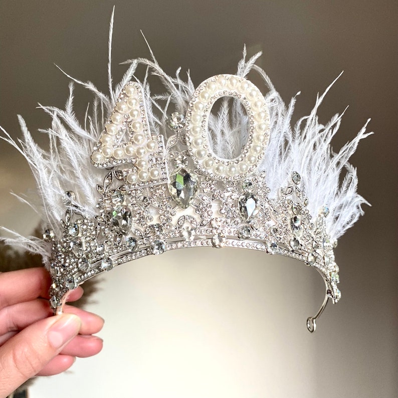 18th 21st 30th 40th 50th birthday crown feather 30th headband 40th tiara birthday crown birthday tiara silver personalised birthday gift image 3