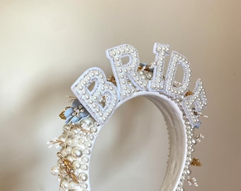Bride To Be Pearl Headband: Bridal Flower Crown, Hen Party Tiara