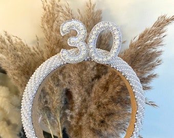 18th 21st 30th 40th 50th birthday pearl and rhinestone headband 30th 40th tiara birthday crown birthday ivory personalised birthday present