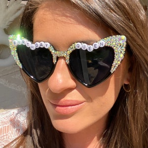 Personalised 18th 21st 30th 40th 60th 70th birthday sunglasses black heart embellished sunglasses, personalised birthday gift