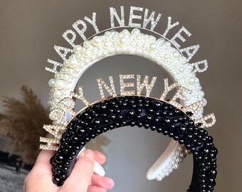New Years Eve Headband Pearl headband, NYE tiara, white black New Years Eve headband, headpiece 2027, New Years Crown 2027, Happy new year