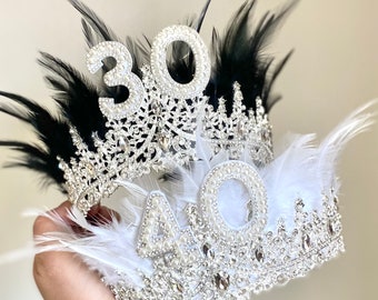 18th 21st 30th 40th 50th birthday crown feather 30th headband 40th tiara birthday crown Silver birthday tiara personalised birthday gift