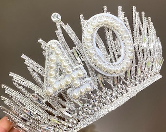 Birthday Crown 18th 21st 30th 40th 50th 30th headband 40th tiara birthdy headpiece birthday tiara silver personalised birthday present gift