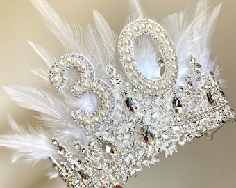 18th 21st 30th 40th 50th birthday crown feather 30th headband 40th tiara birthday crown birthday tiara silver personalised birthday gift