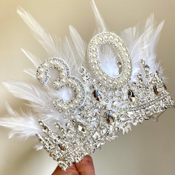 18th 21st 30th 40th 50th birthday crown feather 30th headband 40th tiara birthday crown birthday tiara silver personalised birthday gift