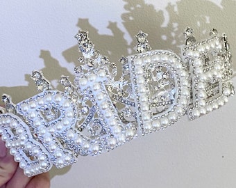 Novia nupcial para ser corona Tiara gallina hacer compromiso regalo de boda esposa despedida de soltera novia regalo cristales perlas