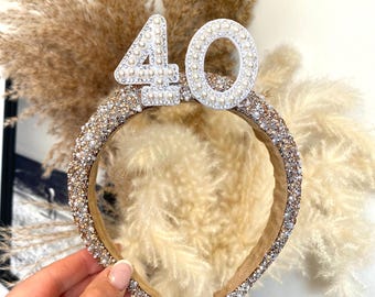 Gold Birthday Headband,  21st 30th 40th 50th pearl birthday headband 30th 40th tiara birthday crown birthday personalised birthday gift
