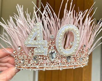 18e 21e 30e 40e 50e verjaardag kroonveer 30e hoofdband 40e tiara verjaardagskroon tiara rose goud en roze gepersonaliseerde verjaardagscadeau