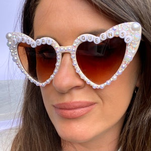 Personalised 18th 21st 30th 40th 60th 70th birthday sunglasses pearl rhinestone heart embellished sunglasses, personalised birthday gift