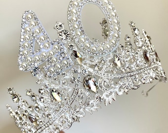 18th 21st 30th 40th 50th birthday crown 30th headband 40th tiara birthday crown birthday tiara silver personalised birthday present gift