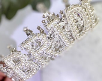 Bridal Bride To Be Crown Tiara Hen Do Engagement Wedding Gift Wifey Hen Party Bachelorette Bride Gift Crystals Pearls