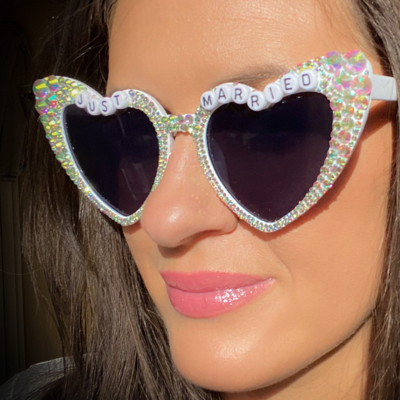 Bride And Bachelorette Party Custom Phrase Heart Bling Rhinestone Sunglasses Sun, smiles & a little bit of bride energy ?✨ Our  main image 2