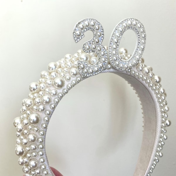 18º 21º 30º 40º 50º cumpleaños diadema de perlas 30º 40º tiara corona de cumpleaños cumpleaños marfil regalo de cumpleaños personalizado