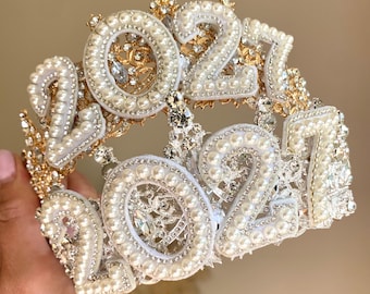 New Years Eve Crown Silver Gold and Pearl tiara crown headpiece 2027