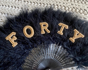 Birthday Feather Fan Black and Gold Birthday Feather Fan 21st 40th 50th Birthday Party Fan Fluffy Fan Personalised Birthday Present Gift