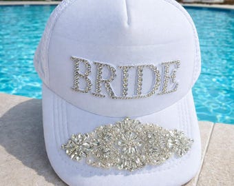 Baseball Cap Hat, Pearl Embellished bride cap, bride hat, hen Party hat, Bachelorette Party Hat, honeymoon hat, Pearl Hat, Honeymoon gift