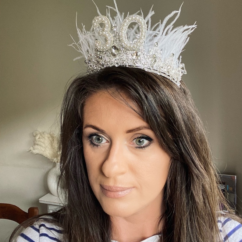 18th 21st 30th 40th 50th birthday crown feather 30th headband 40th tiara birthday crown birthday tiara silver personalised birthday gift image 8
