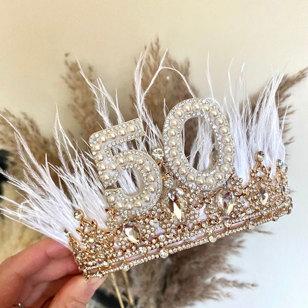 18th 21st 30th 40th 50th gold birthday crown feather 30th headband 40th tiara birthday crown birthday tiara silve personalised birthday gift