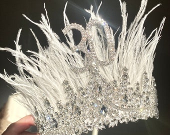 18th 21st 30th 40th 50th birthday crown feather 30th headband 40th tiara birthday crown birthday tiara silver personalised birthday gift