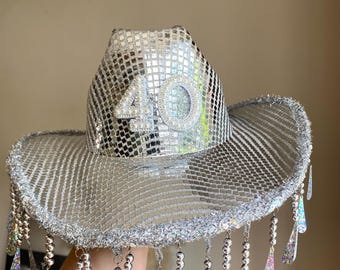 Birthday Silver Cowboy Hat 18th 21st 30th 40th 50th birthday hat, festival hat, birthday crown, birthday hat,  birthday gift present