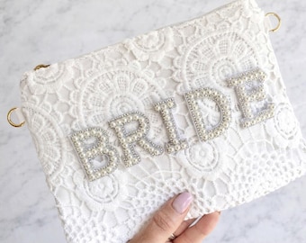 Bride clutch bag/Wifey bag/Bride lace bag/Bride bag/Hen do bag/Hen do clutch bag/Bachelorette bag/Personalised bag/Mrs bag/Shoulder bag/Gift