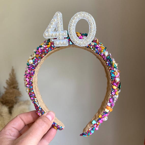 Multicoloured Pearl Birthday Headband: Rhinestone Age Crown  display picture 2