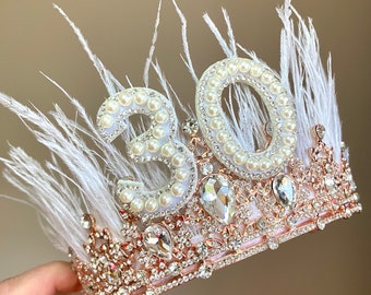18th 21st 30th 40th 50th birthday crown feather 30th headband 40th tiara birthday crown birthday tiara rose gold personalised birthday gift