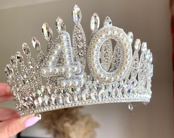 Birthday Crown 18th 21st 30th 40th 50th 30th headband 40th tiara birthdy headpiece birthday tiara silver personalised birthday present gift
