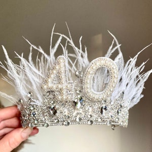 18th 21st 30th 40th 50th birthday crown feather 30th headband 40th tiara birthday crown birthday tiara silver personalised birthday gift image 2