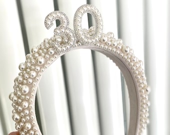 18th 21st 30th 40th 50th birthday pearl headband 30th 40th tiara birthday crown birthday ivory personalised birthday gift present